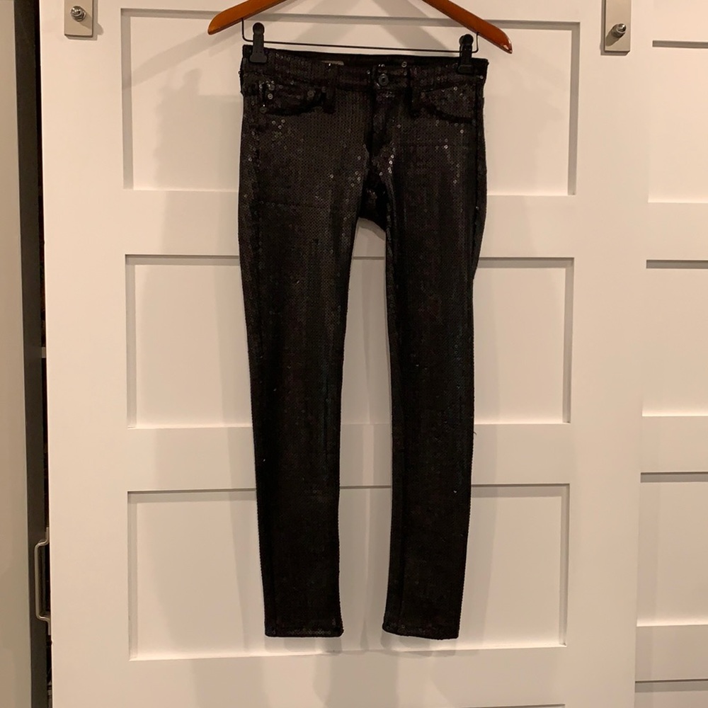 AG black sequined super skinny pants/jeans